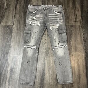 Grindhouse Y2K Stretch Slim Distressed Denim Jeans Skateboard Mens 38